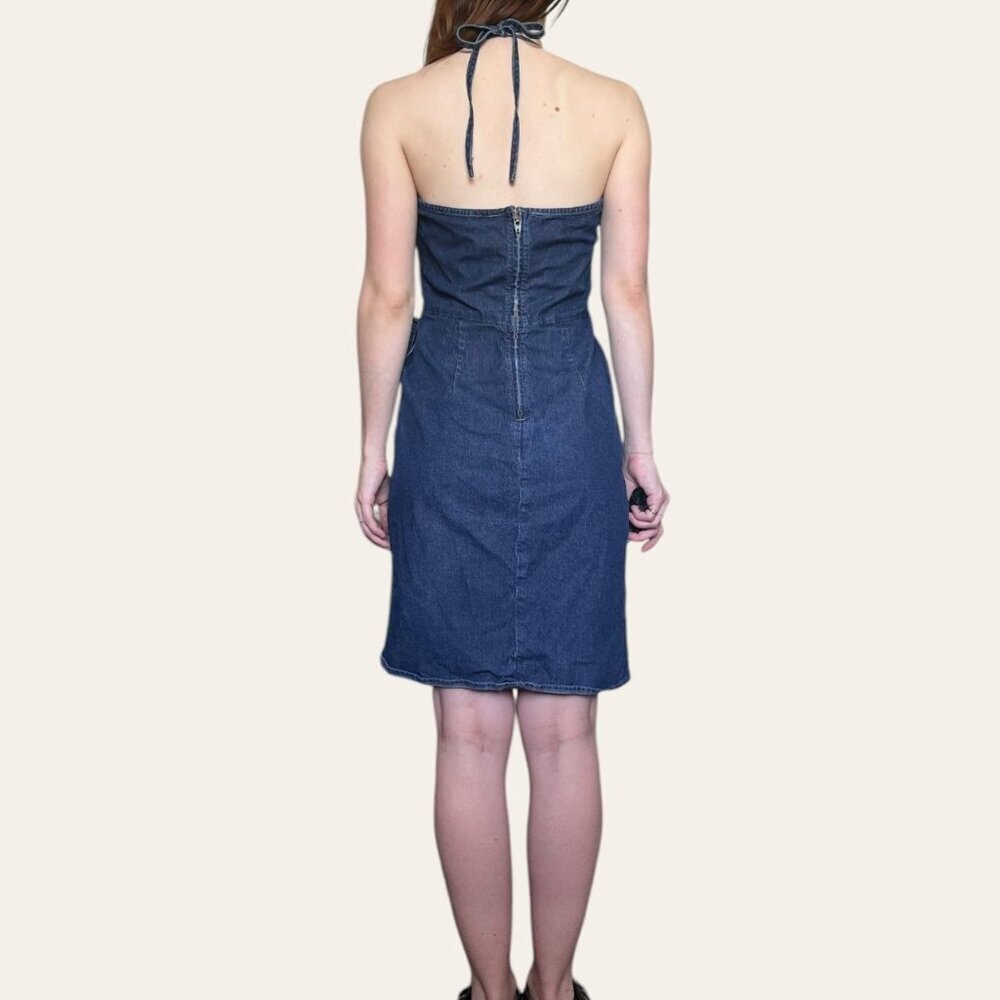 American Eagle high neck wrap front denim mini dress - Picture 4 of 7